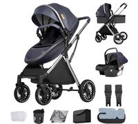 Oubeauou Système de voyage, du nouveau-né au tout-petit, tout terrain, pliage à une main, poussette bébé à siège haut, poussette 3 en 1