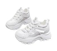 OUBOSI Baskets À Plateforme en Cuir PU pour Femmes, Chaussures Blanches À Lacets, Semelle Épaisse Vulcanisées, Plates, Antidérapantes, Chaussures De Marche Décontractées,Blanc,37