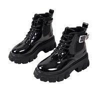 OUBOSI Bottines En Cuir Pour Femmes Bottes Compensées D'hiver Chaussons À Plate-forme Dames À Lacets Chaussures De Créateur De Luxe Bottes Femme Noires,Brillant,35