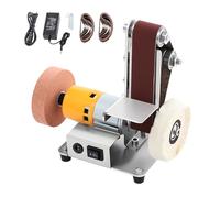 OUBUBY Mini ponceuse à bande, ponceuse électrique, 7 niveaux, réglable, ponceuse stationnaire avec 20 bandes abrasives, 4000-9000 tr/min, en acier inoxydable