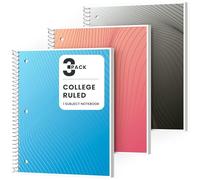 Oucaru Lot de 3 carnets à spirale lignés pour université, 1 sujet, 70 feuilles de 21,6 x 25,4 cm, perforés à 3 trous, lignés, pour écrire, maison et bureau, fournitures scolaires