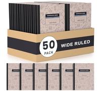 Oucaru Lot de 50 carnets de composition à lignes larges avec couverture marron pour l'école, 70 feuilles de 19,5 x 24,6 cm, journal de fournitures scolaires pour étudiants de la maternelle à la 12e