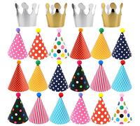 Ouceanwin 22Pcs Chapeaux de Fête Anniversaire pour Enfants, Chapeau de Couronne Joyeux Anniversaire et Chapeaux de Cône de Fête Colorés avec Pompons pour Décoration de Fête d'anniversaire