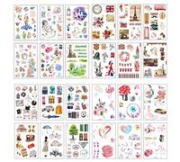 Ouceanwin 24 Feuilles Autocollants Scrapbooking, Autocollants Décoratifs Auto-Adhésifs Vintage Voyage Fleurs Plante Forêt pour Album Photo Cahier Calendrier Journal Bullet DIY Décoration