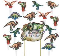 Ouceanwin 25 Pièces Décoration De Gâteau Dinosaure Dino Cupcake Toppers, Picks Guirlande Joyeux Anniversaire Gâteau d'anniversaire Tartes Muffin Décoration pour Enfants Garçon