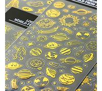 Ouceanwin 8 Pcs Autocollants Scrapbooking Paillettes Autocollants Feuille Étoile Flocon De Neige Planète Autocollants Chiffres Lettres Autocollants pour Album Photo Cahier Bullet Journal (Or)