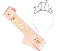 Ouceanwin Anniversaire Couronne Bandeau et Happy 17th Birthday Echarpe, Glitter Strass Cristal Tiara Couronne Diadème avec Ceinture en Satin pour 17 Ans Anniversaire Filles Décoration Cadeau