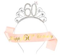 Ouceanwin Couronne Anniversaire 60 ans Femme, Or Rose Echarpe Anniversaire 60 et Tiara Cristal Couronne de Anniversaires Diadème, Décoration de Fête d'anniversaire Cadeau pour Femme 60 ans