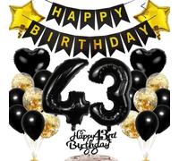Ouceanwin Décoration 43 Ans Femme et Homme - Kit de Fournitures de Fête Anniversaire Adulte - Ballons, Cake Toppers Happy Birthday, Décoration Gâteau Noir