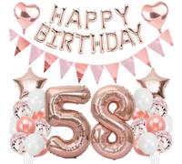 Ouceanwin Décoration 58 Ans Femme, Ballons Or Rose, Guirlande Joyeux Anniversaire, Chiffre 58, Kit de Fournitures de Fête pour Adultes