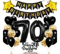 Ouceanwin Décoration 70 Ans Femme et Homme - Ballons, Cake Toppers Happy Birthday Noir, Kit de Fournitures de Fête pour Adulte