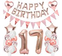 Ouceanwin Decoration Anniversaire 17 ans Fille, Ballons Anniversaire Fille, Or Rose Guirlande Joyeux Anniversaire, Ballons Chiffre 17, Kit de Fournitures de Fête pour 17 ans Anniversaire Enfant