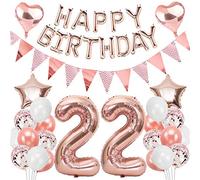 Ouceanwin Decoration Anniversaire 22 ans Fille, Ballons Anniversaire Fille, Or Rose Guirlande Joyeux Anniversaire, Ballons Chiffre 22, Kit de Fournitures de Fête pour 22 ans Anniversaire Enfant