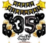 Ouceanwin Décoration Anniversaire 35 Ans - Ballons, Cake Toppers Happy Birthday, Kit de Fournitures de Fête pour Adulte Homme et Femme - Noir