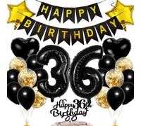 Ouceanwin Décoration Anniversaire 36 Ans - Ballons, Cake Toppers Happy Birthday, Kit de Fournitures de Fête pour Adulte Homme et Femme - Noir