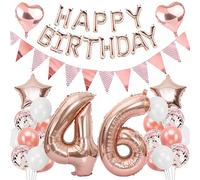 Ouceanwin Decoration Anniversaire 46 ans Femme, Ballons Anniversaire Femme, Or Rose Guirlande Joyeux Anniversaire, Ballons Chiffre 46, Kit de Fournitures de Fête pour 46 ans Anniversaire Femme