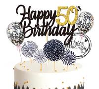 Ouceanwin Décoration Gâteau 50 ans Anniversaire Femme Homme, Noir Or Gâteau Happy 50th Birthday Décoration Topper Gâteau Anniversaire Femme 50 ans Cake Topper Anniversaire 50 ans Femme Homme
