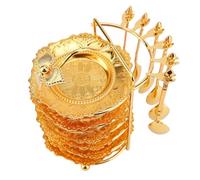 OUCRIY Plateau de stockage alimentaire, avec cuillère et support, en métal, élégant, réutilisable, cuillère à gâteau, bol à fruits, pour steaks, nouilles, collations (doré)