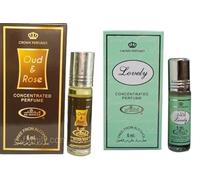 Oud & Rose and Lovely Concentrated Perfume Oil Pack of 2 | Long-Lasting Alcohol-Free Attar for Men & Women | 6ml Each Roll-On