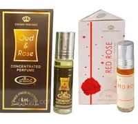 Oud & Rose and Red Rose Concentrated Perfume Oil Pack of 2 | Long-Lasting Alcohol-Free Attar for Men & Women | 6ml Each Roll-On