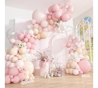 Ouddy Party Kit de 149 guirlandes d'arche de ballons roses de différentes tailles de 45,7 cm, 30,5 cm, 25,4 cm, 25,4 cm, 6 ballons blancs pastel clairs transparents de 45,7 cm pour mariage, fête