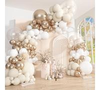 Ouddy Party Lot de 149 guirlandes d'arche de ballons blancs sable champagne doré différentes tailles 45,7 cm, 30,5 cm, 25,4 cm, 25,4 cm, 6 ballons métallisés neutres transparents de 45,7 cm pour fête