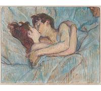OuDeZjzhu Image sur Toile Image sur Toile Tableaux Moderne au lit le baiser d'Henri De Toulouse Lautrec Peinture Poster Pour la Décoration de la Chambre à Coucher 60x90cm