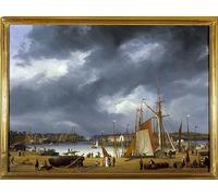 OuDeZjzhu Images Affiches d'Art Art Mural en Toile Portrait Tableaux le Port de Dieppe par Ambroise Louis Garneray Art Poster Mural Pour les Décorations pour la Maison 60x90cm