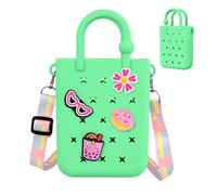 Oudizz Mini sac fourre-tout en caoutchouc, sac de plage en silicone pour petite fille et femme, sac mignon avec 20 breloques et bandoulière réglable (vert menthe)