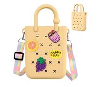 Oudizz Mini sac fourre-tout en caoutchouc, sac de plage en silicone pour petite fille et femme, sac mignon avec 20 breloques et bandoulière ajustable (couleur thé au lait)