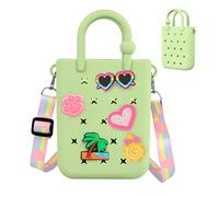 Oudizz Mini sac fourre-tout en caoutchouc, sac de plage en silicone pour petite fille et femme, sac mignon avec 20 breloques et bandoulière réglable (vert pomme)