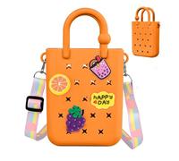 Oudizz Mini sac fourre-tout en caoutchouc, sac de plage en silicone pour petite fille et femme, sac mignon avec 20 breloques et bandoulière ajustable (orange)
