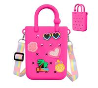 Oudizz Mini sac fourre-tout en caoutchouc, sac de plage en silicone pour petite fille et femme, sac mignon avec 20 breloques et bandoulière ajustable (rose vif)
