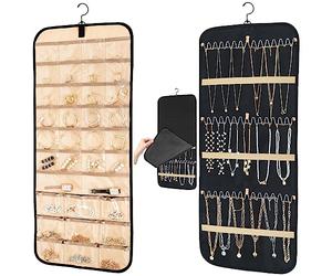 Oudizz Penderie bijoux rangement rack - Collier boucles d'oreilles avec housse anti-poussière et crochet métal pivotant rangement 1pc, grand, noir