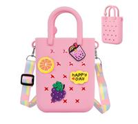 Oudizz Sac à Main Avec Trou en Silicone Sac à Main pour Enfant Avec Bandoulière Ajustable Pouvant être Décoré, Cadeau D'anniversaire pour Fille, Rose
