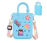 Oudizz Sac à Main en Silicone pour Enfant Avec Bandoulière Ajustable, Peut être Décoré, Cadeau D'anniversaire pour Fille, Bleu