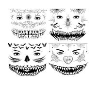 OUDQFCJ 4 PCS Tatouages Temporaires Visage Zombie Vampire Squelette, Accessoires Maquillage Halloween Femme, Décorations Cosplay Horreur pour Fête Halloween