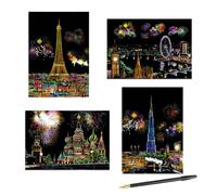 OUDQFCJ 4 Scratch Art - Papier à gratter artistique - Art créatif pour adultes - Idéal pour graffitis, dessins et peintures - Un cadeau parfait pour anniversaires et fêtes