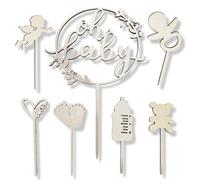 OUDQFCJ 7 PCS Cake Topper Baptême Décoration de Gâteau Topper en Bois pour Baby Shower Communion Confirmation Accessoire de Fête Naissance Anniversaires Cadeau