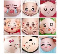 OUDQFCJ 9 Pièces Accessoires Photo Grossesse Autocollants Expressions Faciales pour Femmes Enceintes Future Maman Décoration Ventre Photographie Maternité Drôle et Mignon