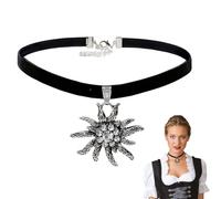 OUDQFCJ Lot de 1 bijoux traditionnels pour femme Edelweiss Collier Trachten avec ruban de velours bavarois, accessoires pour Dirndl et Bierfest élégant collier et boucles d'oreilles