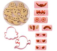 OUDQFCJ Lot de 10 Emporte-pièces Halloween - Moules 3D en Plastique pour Fantômes, Yeux et Bouches, Tampons Spectres Grimaces