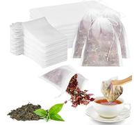 OUDQFCJ Lot de 100 sachets de thé en vrac 7 x 9 cm - Sacs filtrants vides en papier avec cordon de serrage pour épices vanille lavande café (blanc)