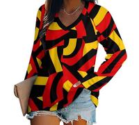 Oudrspo Abstractan Flag Women's Long Sleeve Shirts V Neck Tees Casual Loose Tops Trendy Basic Blouse