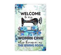 Oudrspo Affiche vintage « Bienvenue dans ma grotte de femme », également connue sous le nom de grotte des femmes couturières, en métal et aluminium, 20 x 15 cm, décoration murale