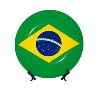 Oudrspo Assiette décorative en porcelaine de 15 cm (6 pouces) à motif drapeau brésilien, assiette à dessert, pour la décoration du salon, de l'entrée ou comme cadeau pour la maison