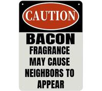 Oudrspo Attention : Le parfum du bacon peut faire apparaître les voisins. Plaque décorative murale vintage en étain pour café, ferme, pêche, garage, jardin, cour, 20,3 x 30,5 cm.