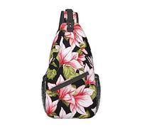 Oudrspo Beauty Pink Floral Flowers Sling Bag Sac à dos de voyage à bandoulière pour homme et femme, épaules gauche et droite réglables, sac à dos de randonnée décontracté