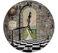 Oudrspo Bienvenue au Pays des Merveilles Horloge Murale Alice Magic Fairytale Room Horloge Ronde silencieuse sans tic-tac Horloge Murale décorative à Piles 10 Pouces