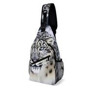 Oudrspo Blue Eyed Snow Leopard Canadian Flag Sling Bag Crossbody Chest Bag with Pockets, Shoulder Backpack for Hiking, Travel